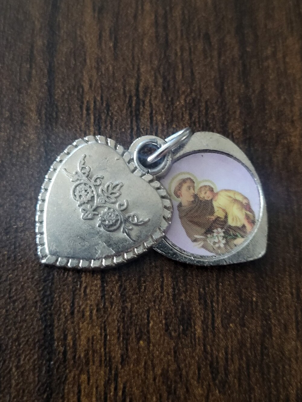 Vintage Heart Sliding Locket Medal St. Anthony & Infant Jesus Catholic Charm
